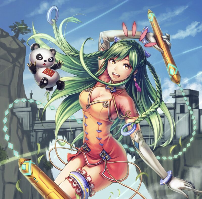 Green-haired Girl with Panda