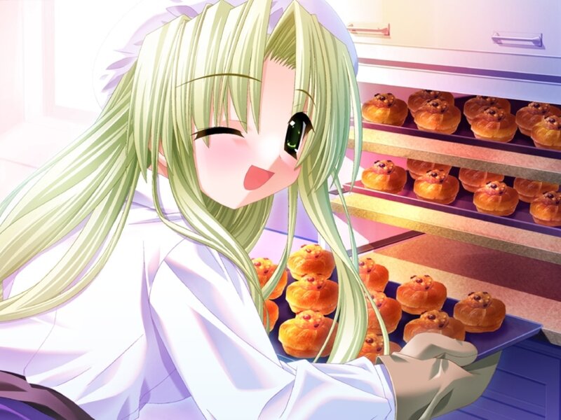 Green-haired Girl with Pastries