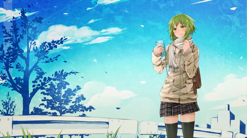 Green-haired Girl with Phone — Blue
