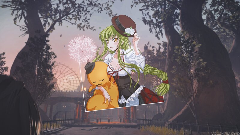 Green-haired Girl with Plush — Green, Peaceful