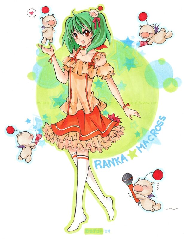 Green-haired girl with plush toys