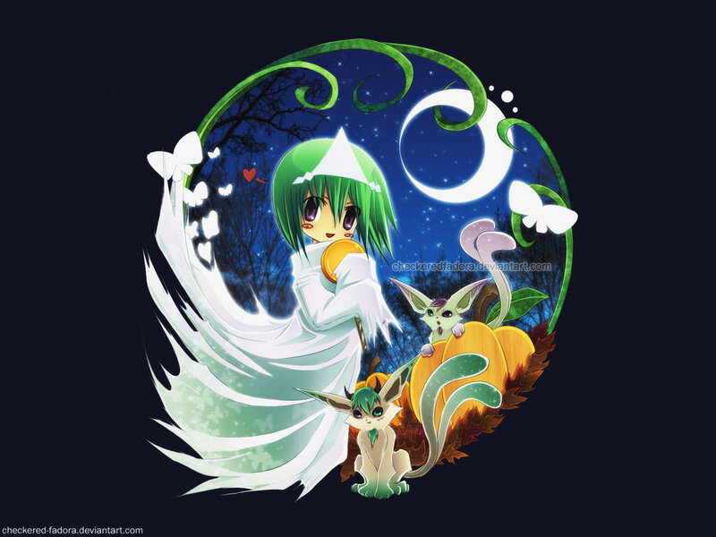 Green-haired Girl with Pokémon — Green, Serene, Night