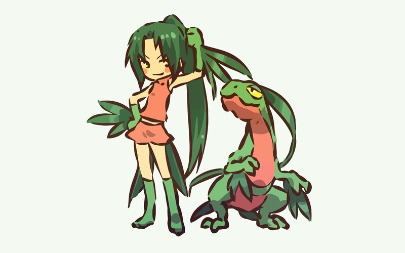 green-haired girl with pokémon