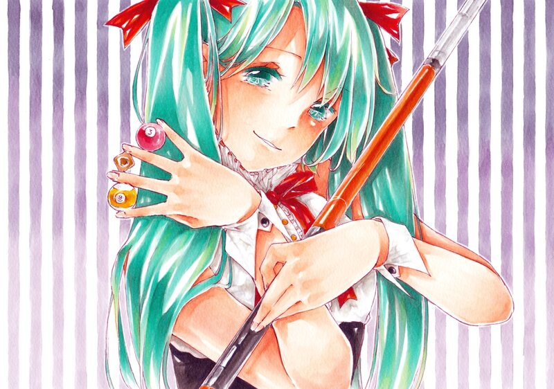 Green-haired Girl with Pool Cue
