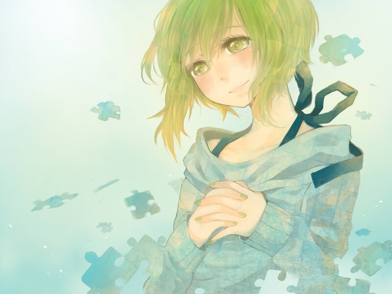 green-haired girl with puzzle pieces