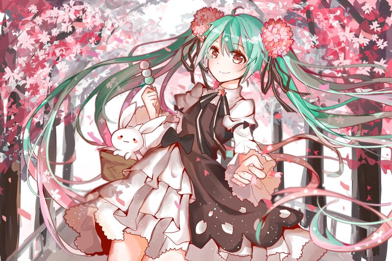 Green-haired Girl with Rabbit — Pink, Serene