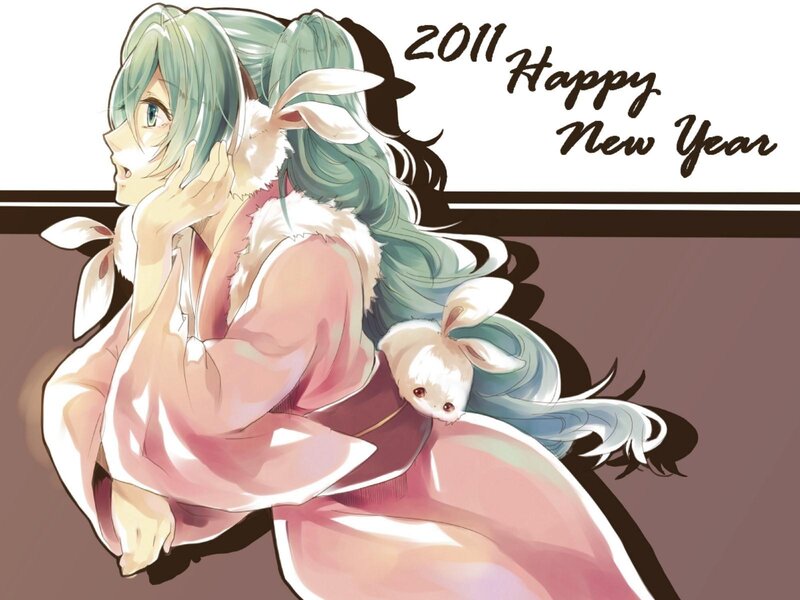 Green-haired Girl with Rabbit — Pink