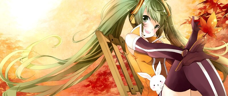 green-haired girl with rabbit