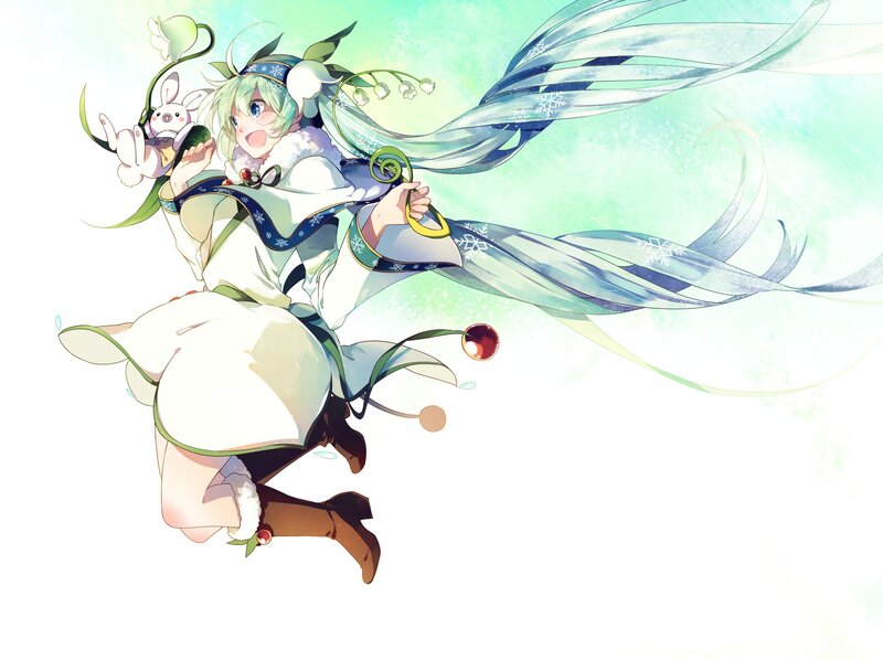 Green-haired Girl with Rabbit — White