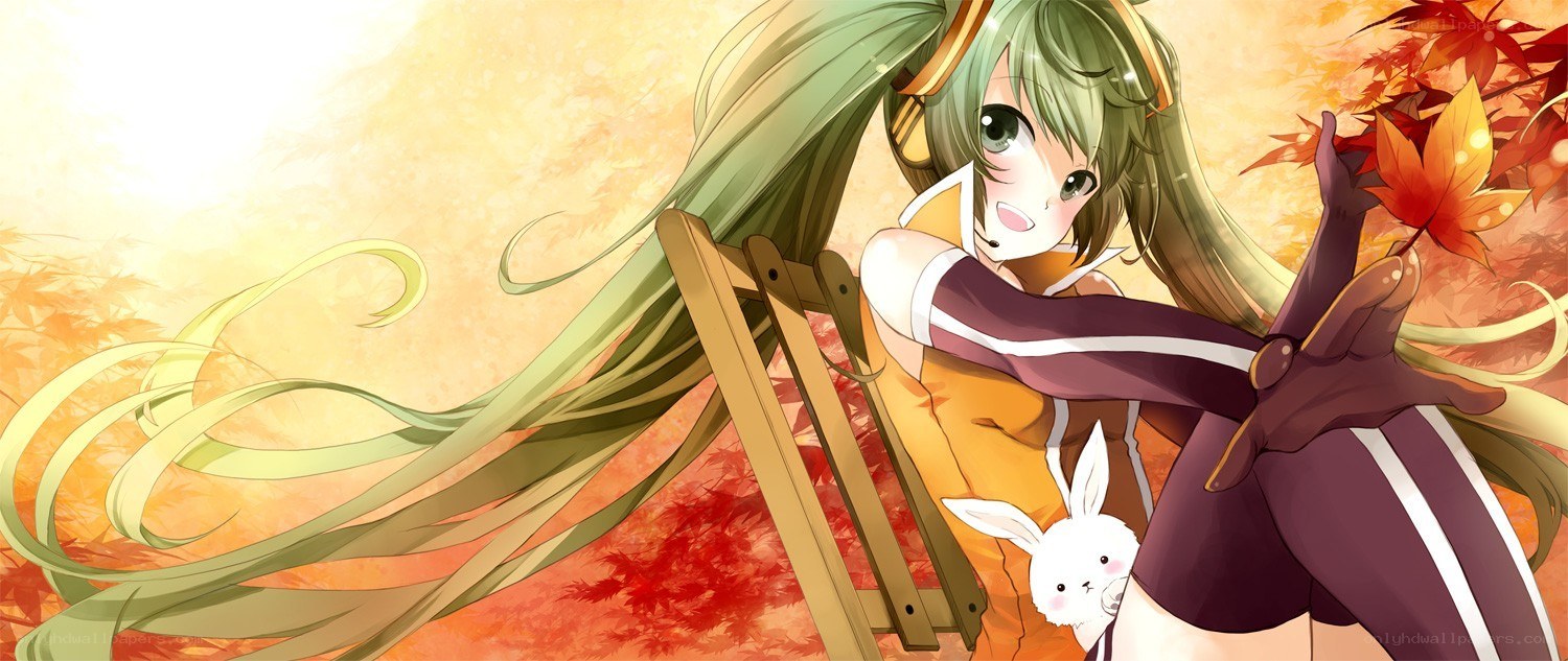 green-haired girl with rabbit