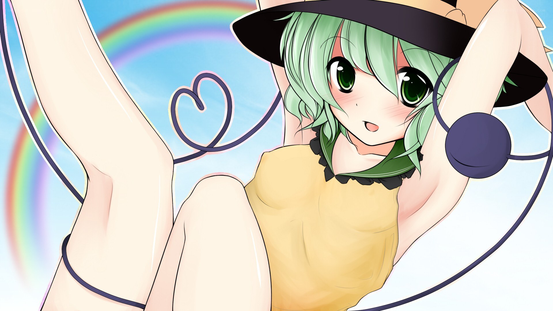 green-haired girl with rainbow