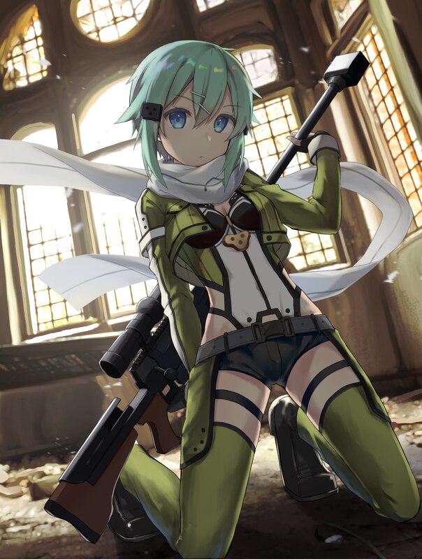 Green-haired Girl with Rifle — Green, Dramatic, Afternoon