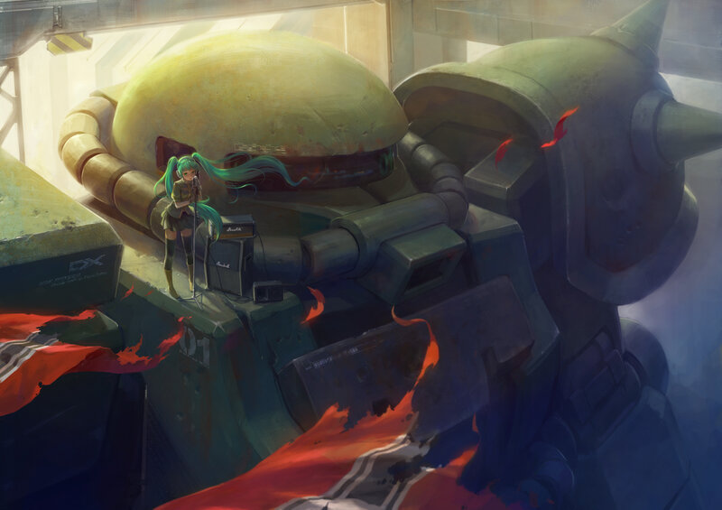 Green-haired Girl with Robot — Green