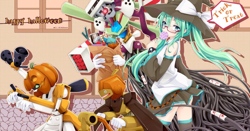 Green-haired Girl with Robots