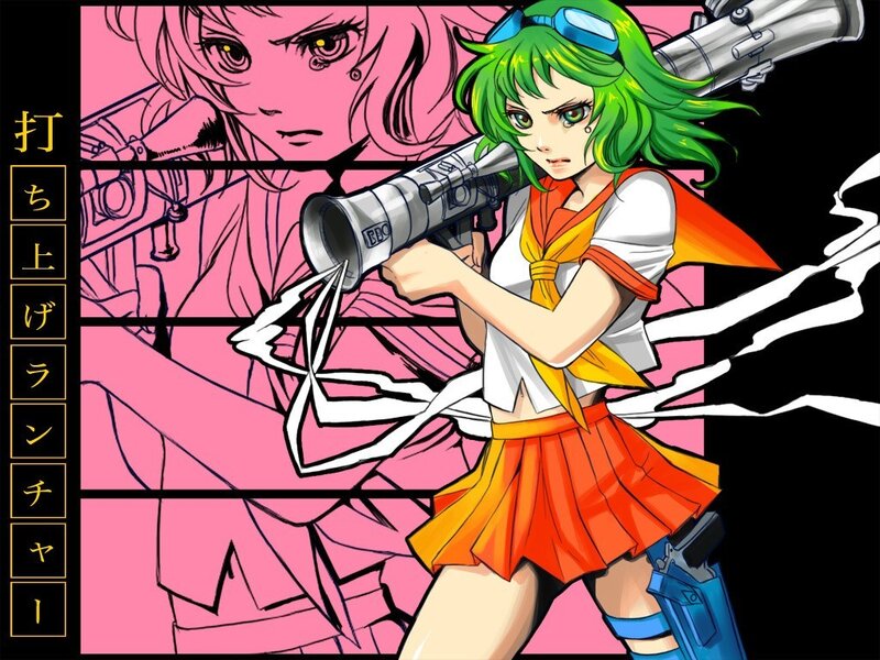 Green-haired girl with rocket launcher