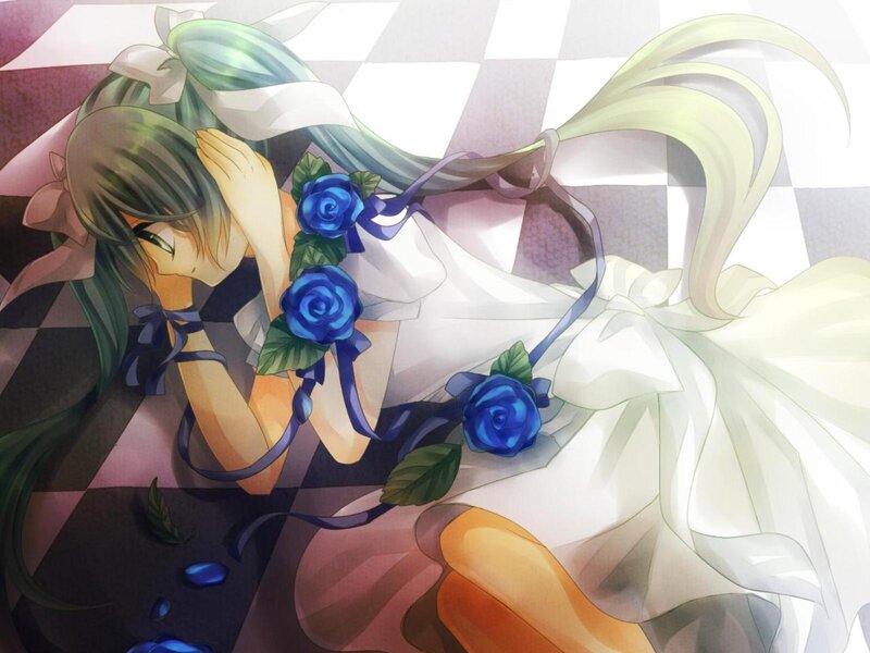 Green-haired Girl with Roses — Blue