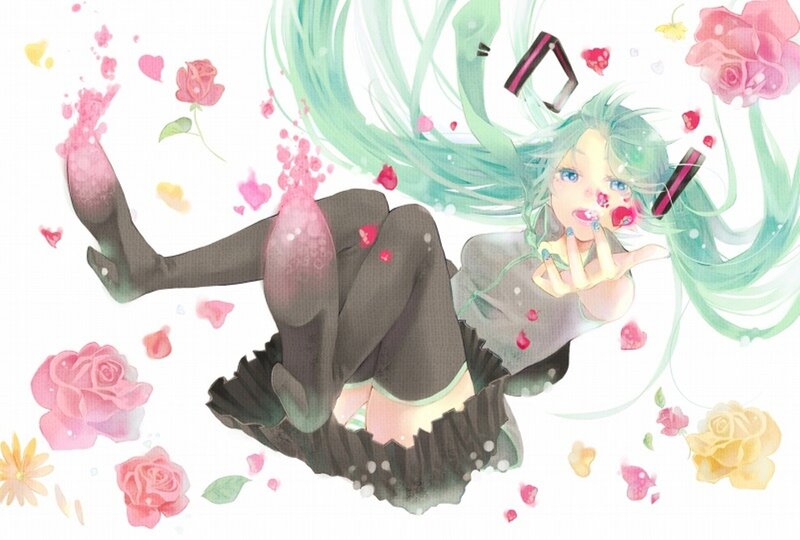 Green-haired Girl with Roses — Green