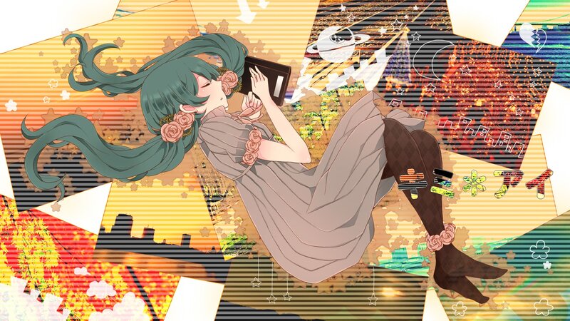 Green-haired Girl with Roses — Teal, Dreamy