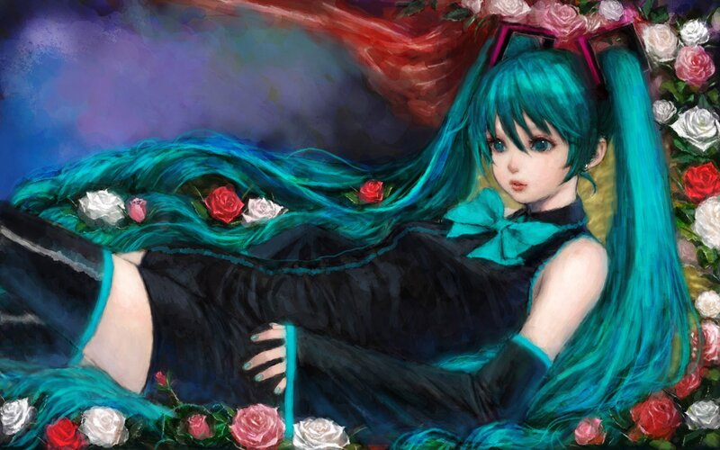 Green-haired Girl with Roses — Teal