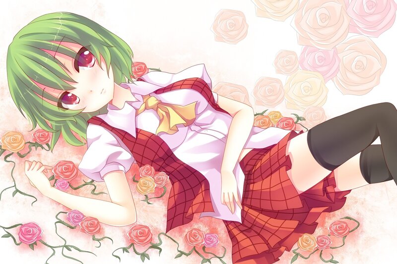 green-haired girl with roses