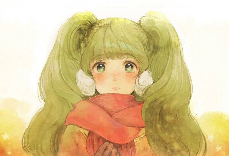 green-haired girl with scarf