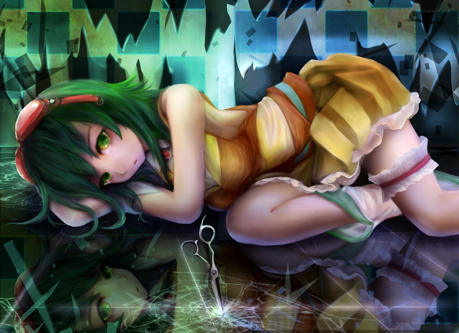 Green-haired girl with scissors