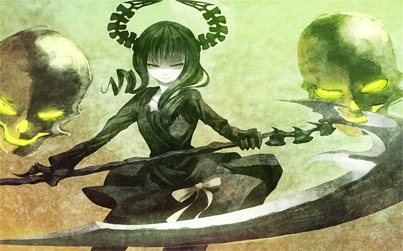 Green-haired Girl with Scythe — Green, Dark