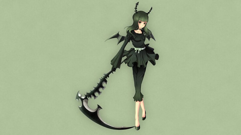 Green-haired Girl with Scythe — Green, Dramatic
