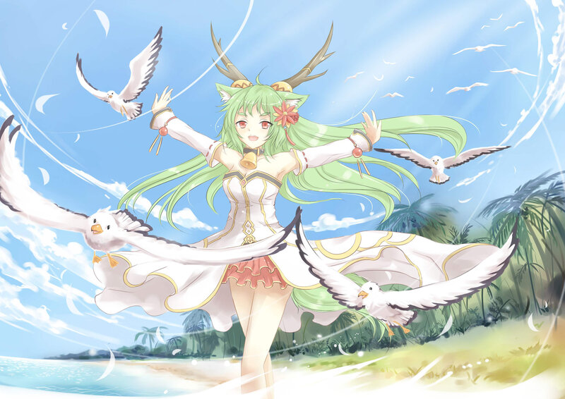 Green-haired Girl with Seagulls