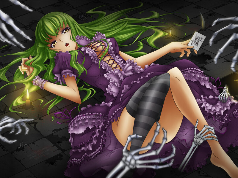 Green-haired Girl with Skeletons — Purple