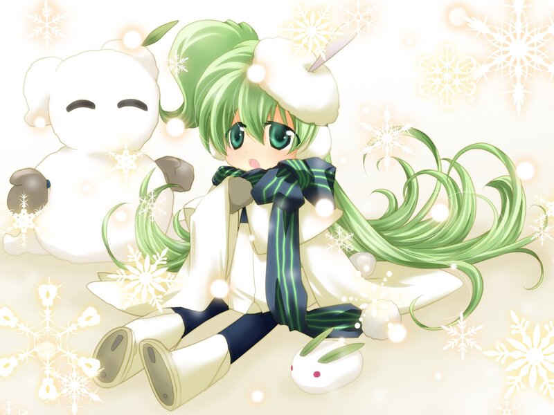 Green-haired girl with snowman