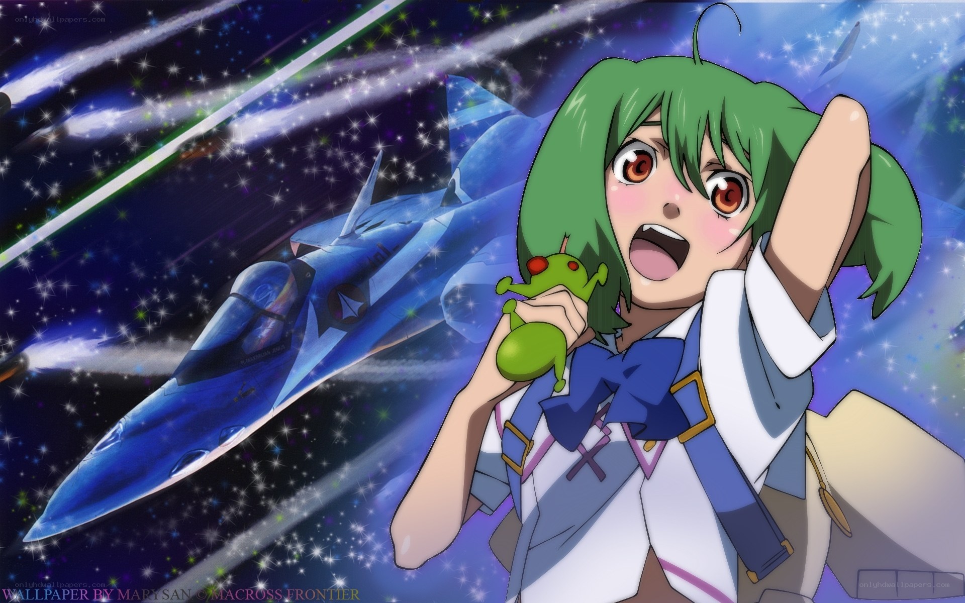 green-haired girl with spaceship