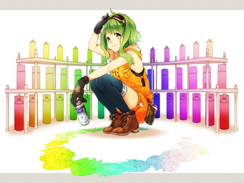 Green-haired Girl with Spray Cans — Green