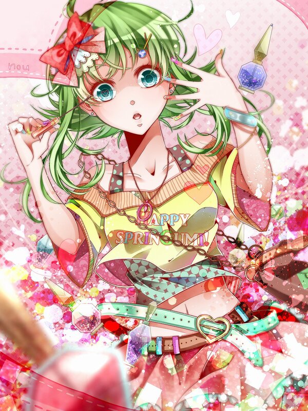green-haired girl with spring theme