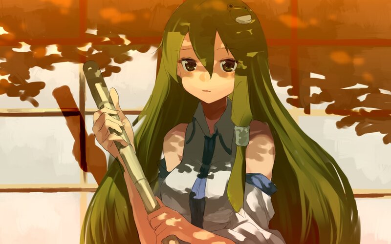 green-haired girl with staff