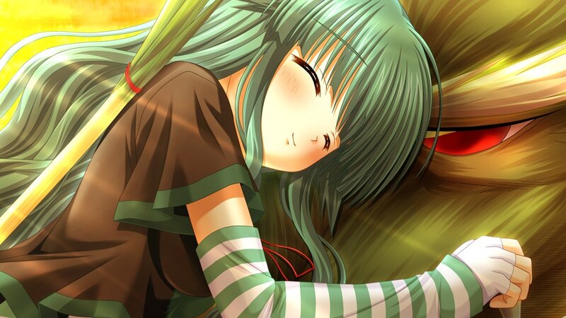 Green-haired Girl with Staff — Green, Dramatic