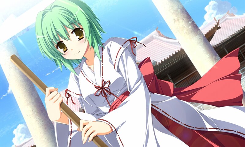 Green-haired Girl with Staff — White, Serene