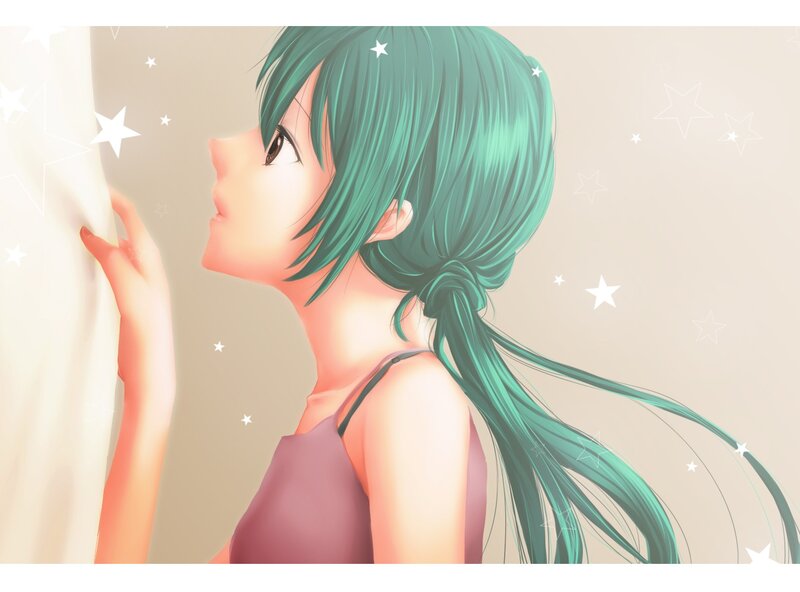 green-haired girl with stars