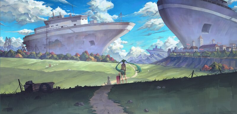 Green-haired Girl with Suitcase — Green