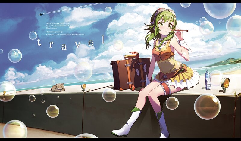 Green-haired Girl with Suitcase