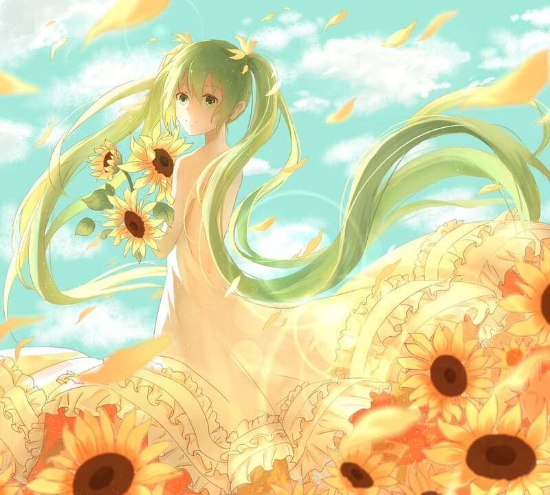 Green-haired Girl with Sunflowers — Yellow