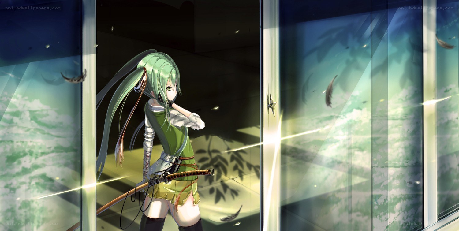 green-haired girl with sword