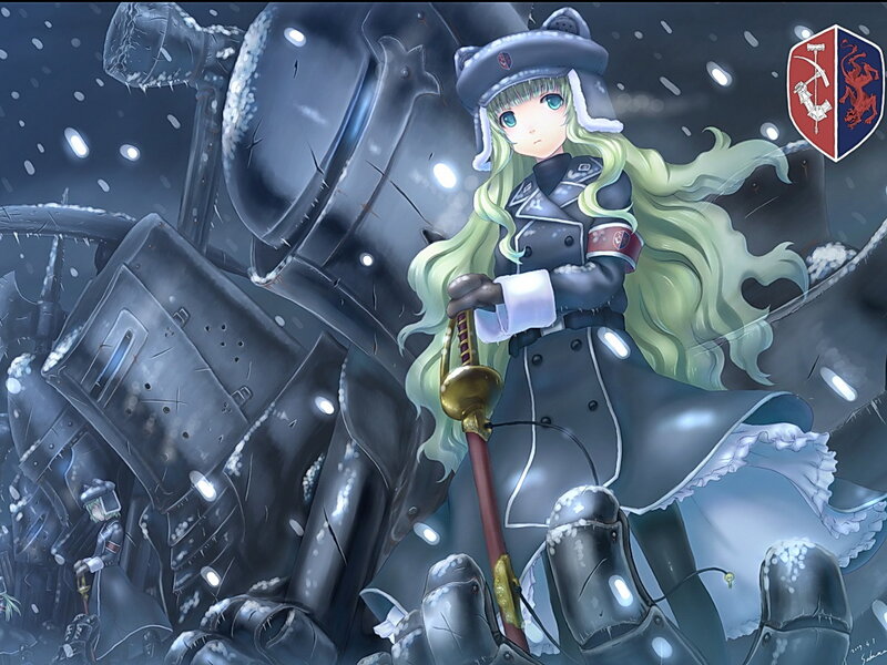 Green-haired Girl with Sword — Blue, Dramatic