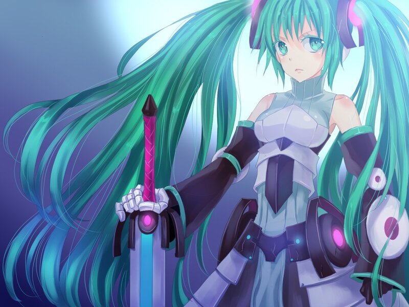 Green-haired Girl with Sword — Green, Dramatic, Anime, Armor