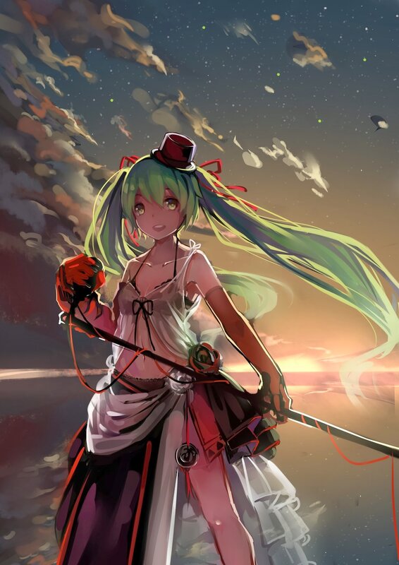 Green-haired Girl with Sword — Green, Dramatic