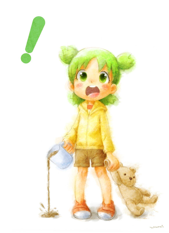 green-haired girl with teddy bear