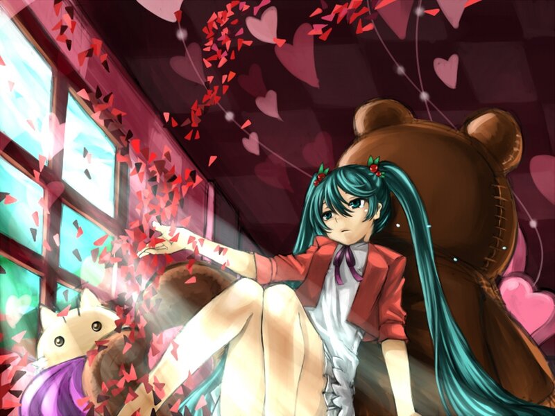 Green-haired Girl with Teddy Bear — Teal