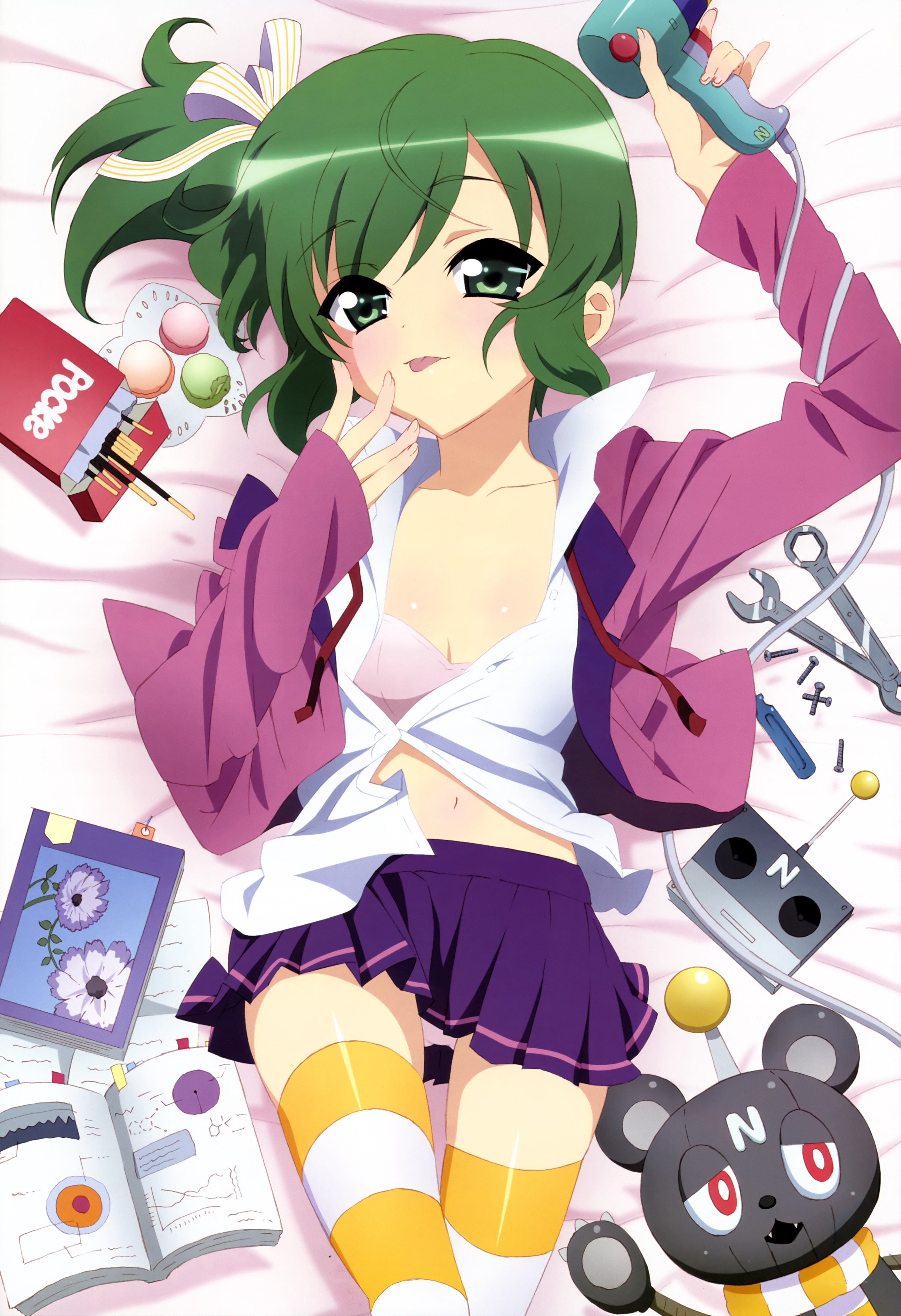 green-haired girl with tools