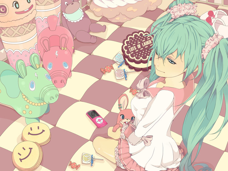 Green-haired Girl with Toys