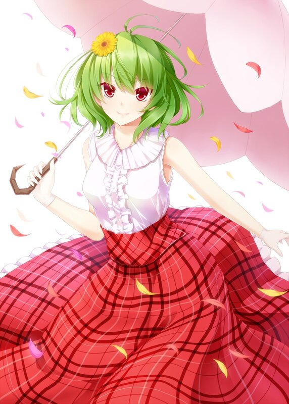 green-haired girl with umbrella